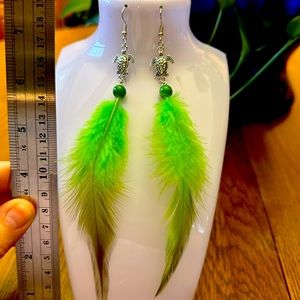 Cute green feather dangle earrings